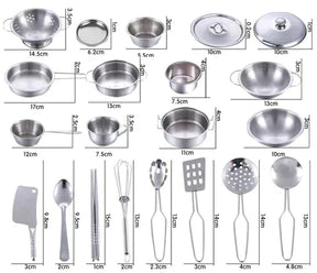 Conjunto de Utensílios de Cozinha Infantil em Aço Inox